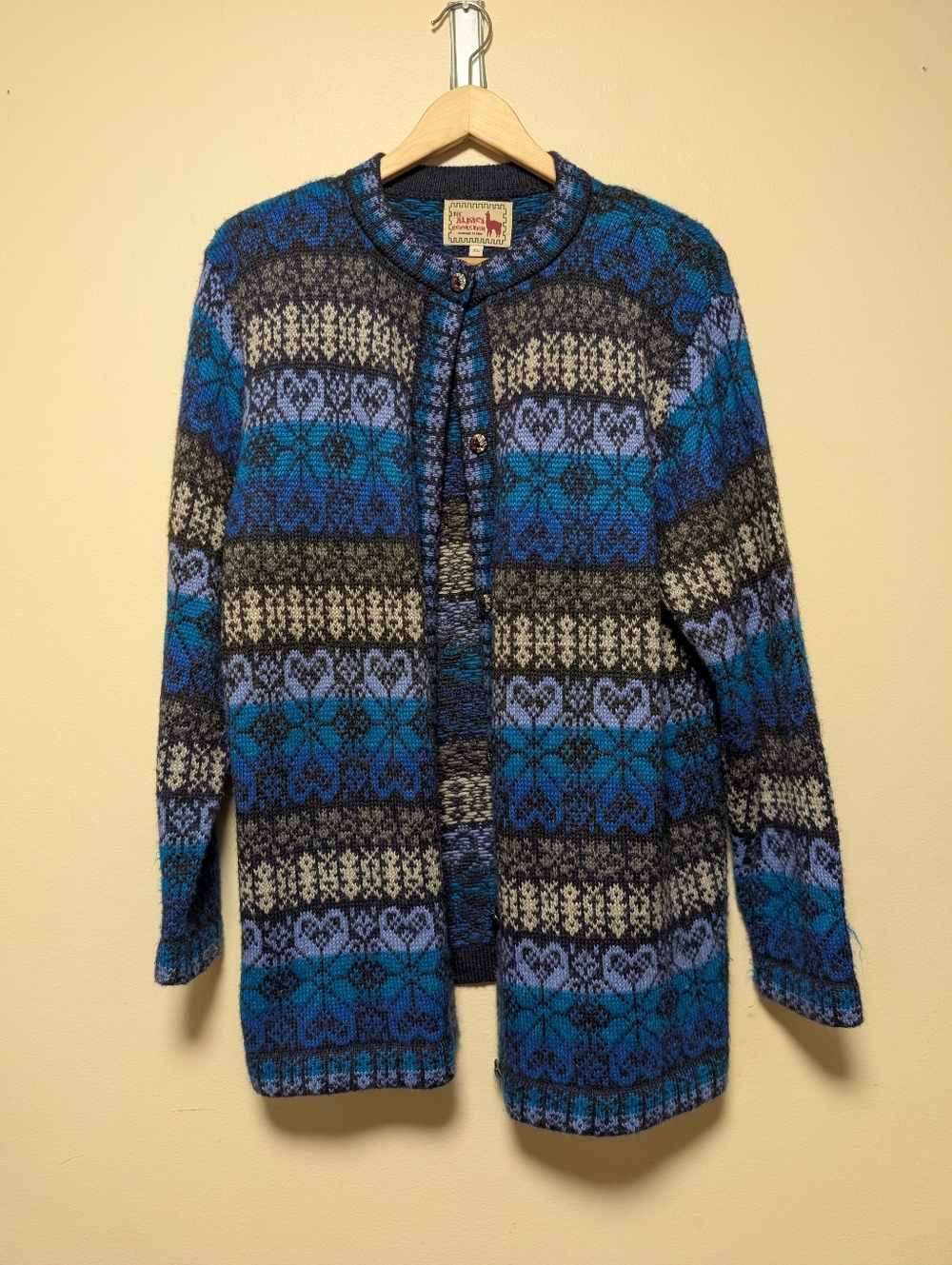 Alpaca Connection 100% Alpaca Cardigan Blue Fair Isle XL - Picture 11 of 11